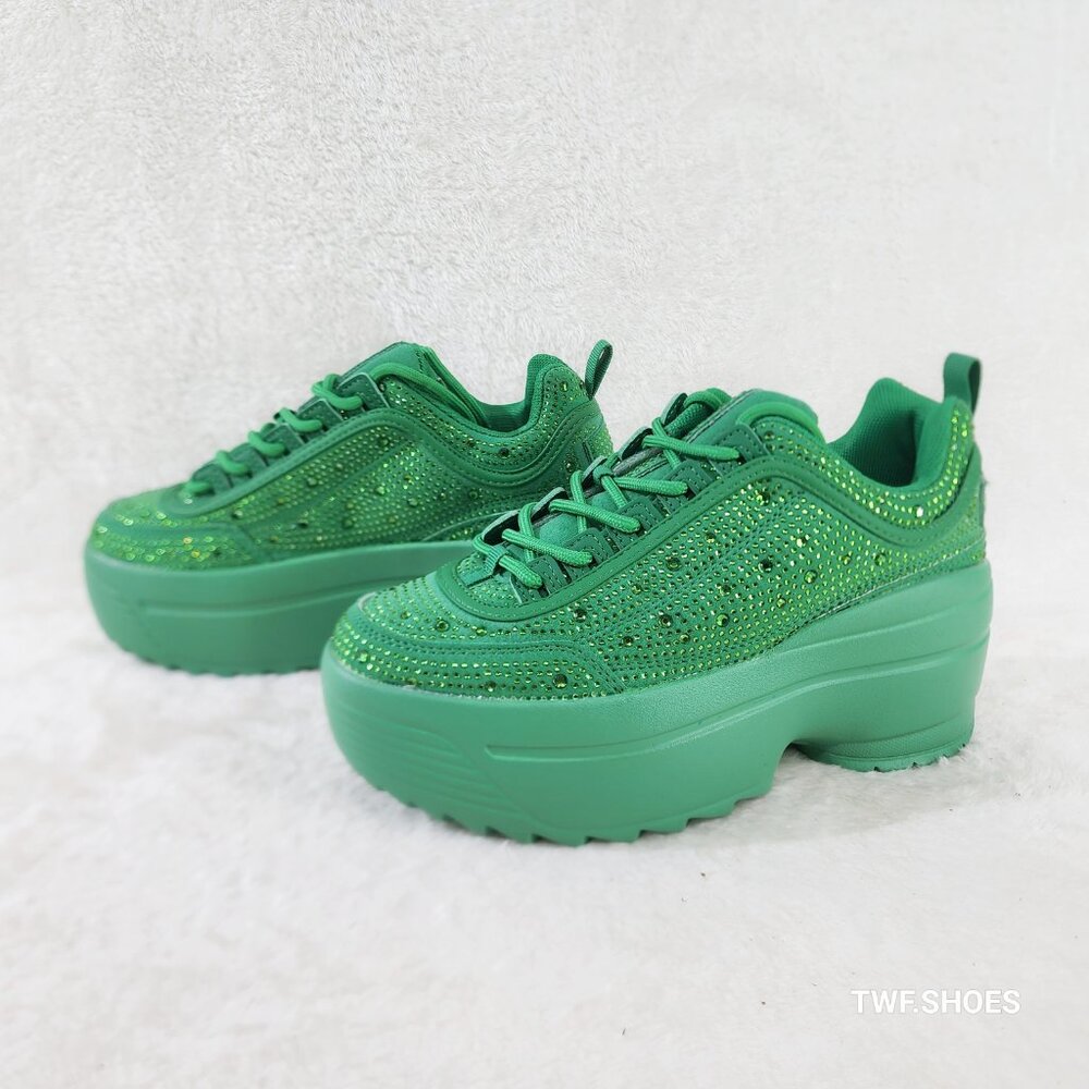 Ultra Cush Baby Dazzle Green Rhinestone Comfy Platform Sneakers - Picture 8 of 8